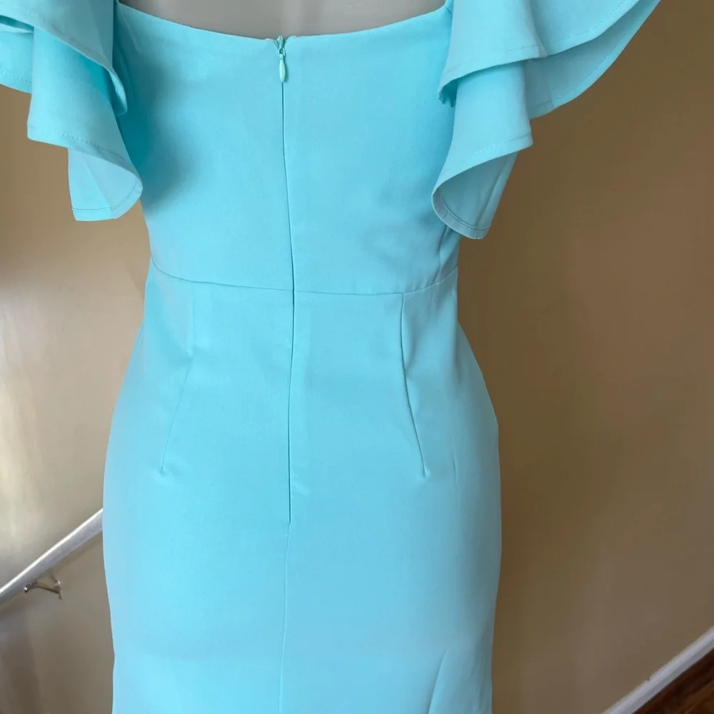 TCEC One Shoulder Aqua Dress with Ruffle Detail - Picture 7 of 16